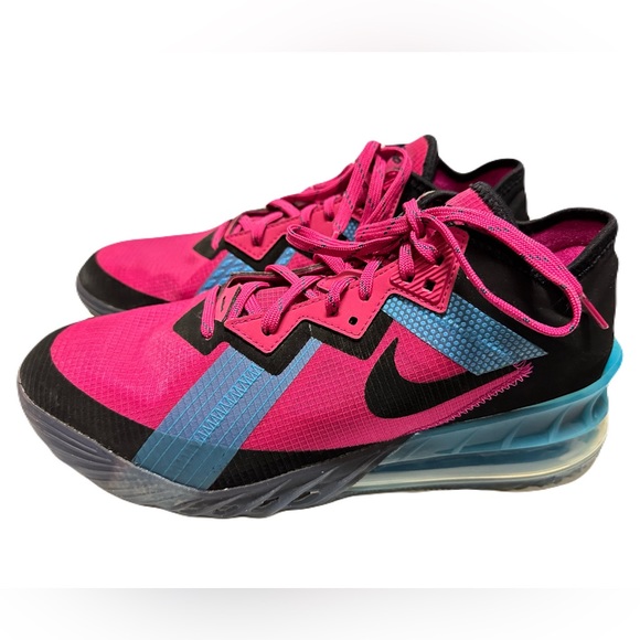 Nike Mens Size 9 LeBron James 18 Low Neon Nights Sneaker Fireberry Blue Fury - Picture 1 of 10